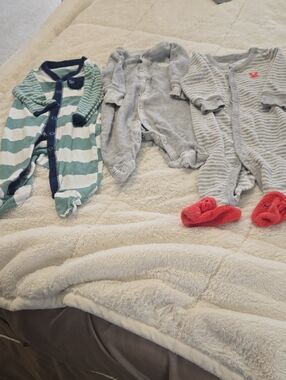 Baby One-Piece Sleepers - Striped Green, Gray & Gray (3-Pack)